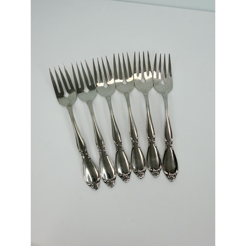 6 Oneida Oneidacraft Deluxe CHATEAU Stainless Salad Forks 6 1/8" #2